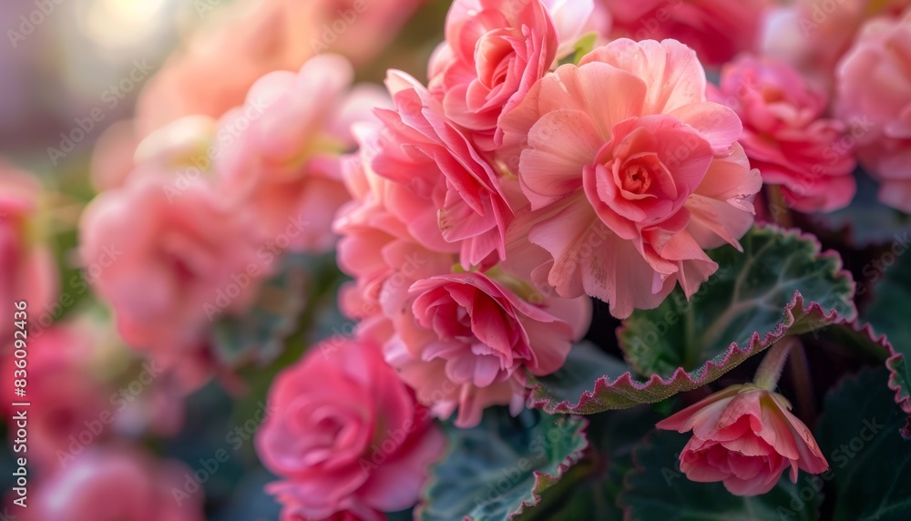 Radiant Spring Beauty: Vibrant Pink Begonia Flowers in full Bloom Radiant Spring Beauty: Vibrant Pink Begonia Flowers in full Bloom