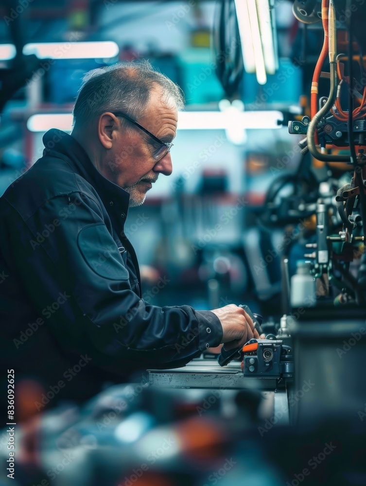 a man working on a machine in a factory
a man working on a machine in a factory