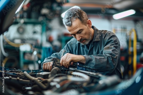 a man working on a car engine 