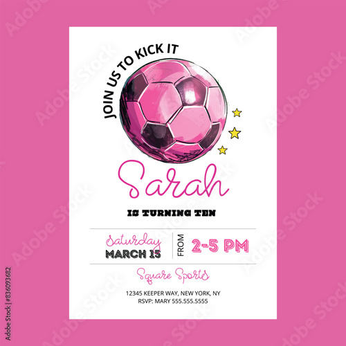 Pink Soccer Girl Birthday Invitation