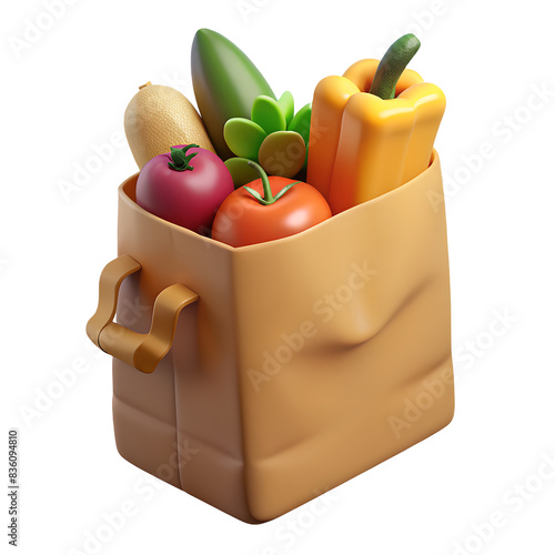 Brown Paper Bag Filled With Fresh Produce 3D render