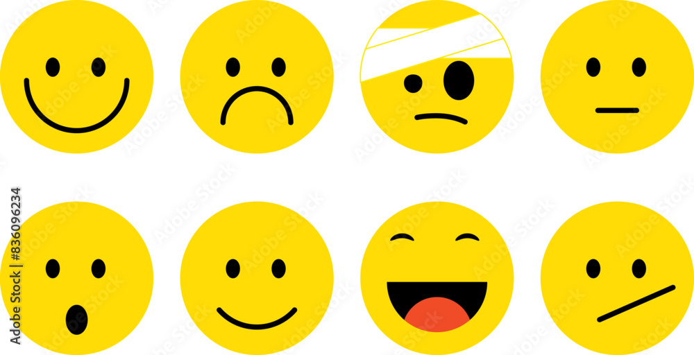 Flat smileys of yellow color with emotions on a white background. Background excluded Flat smileys of yellow color with emotions on a white background. Background excluded