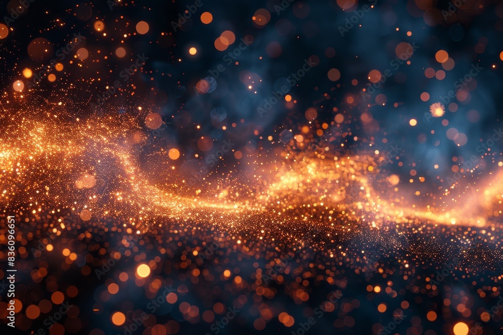 Captivating golden sparkles create undulating waves on a dark, elegant background Captivating golden sparkles create undulating waves on a dark, elegant background
