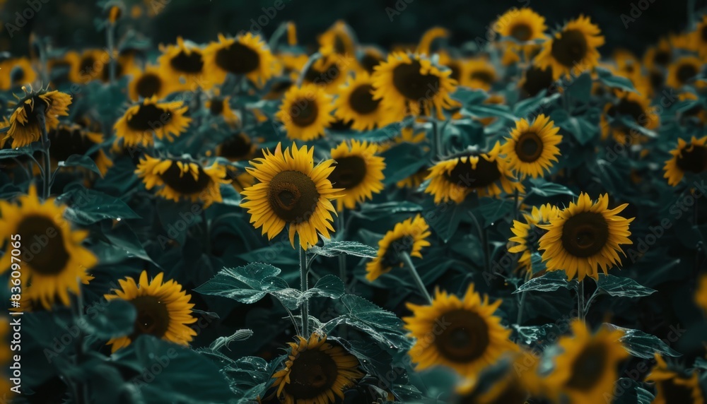 Fototapeta premium Basking in the Sun: A Vibrant Helianthus Field in the Garden