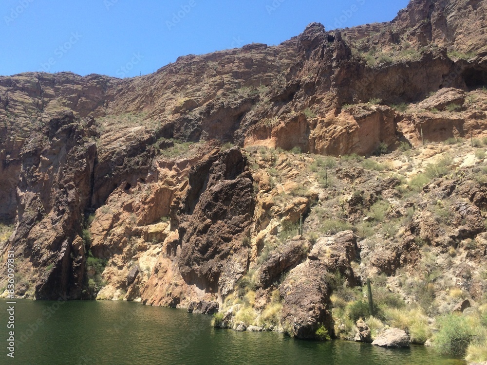 Arizona Geology, Rocky Shore of Canyon Lake, Arizona, Beautiful Landscape Arizona Geology, Rocky Shore of Canyon Lake, Arizona, Beautiful Landscape