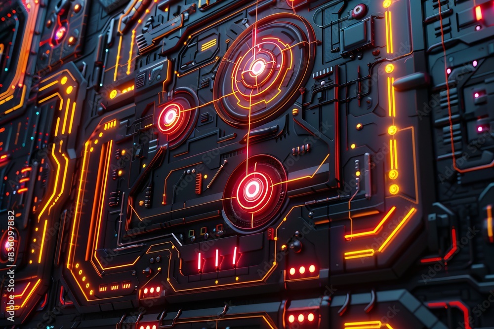 Detailed image of a futuristic science fiction panel with intricate designs Detailed image of a futuristic science fiction panel with intricate designs