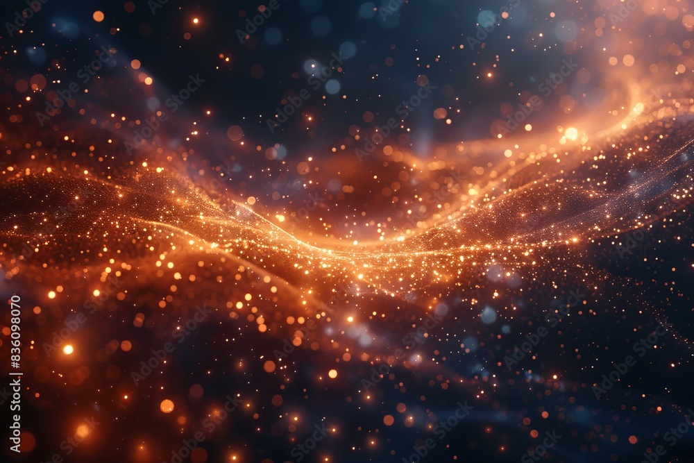 A visually captivating digital illustration showcasing a wave of particles with a bokeh light effect creating a sense of flow A visually captivating digital illustration showcasing a wave of particles with a bokeh light effect creating a sense of flow