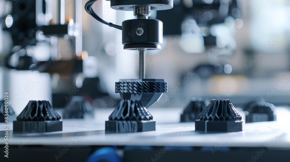 An immersive 3D printing workshop where complex components are printed layer by layer, showcasing the revolutionary impact of additive manufacturing on traditional industrial practices.