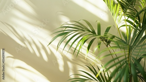 Palm Plant Leaves Casting Shadows on a Wall in the Morning Sunlight