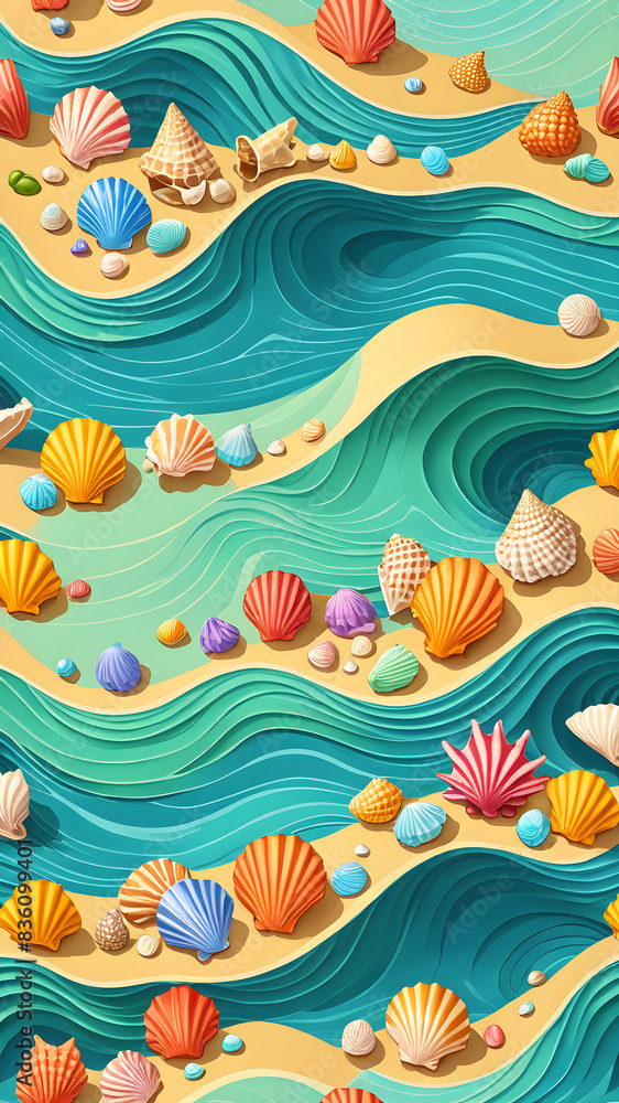 seashells in the waves of a stormy sea. dynamic illustration. seashells in the waves of a stormy sea. dynamic illustration.