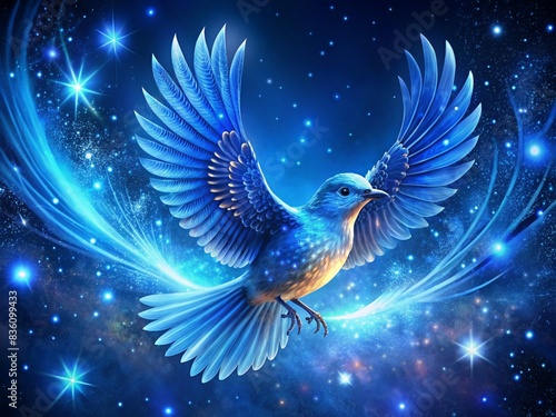Blue bird with stars