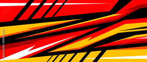 Car Wrap Art Vectors illustration. Background for sports jersey Vector Template. Graphic abstract red orange stripe racing. Sports racing texture wallpaper design in horizontal layout.