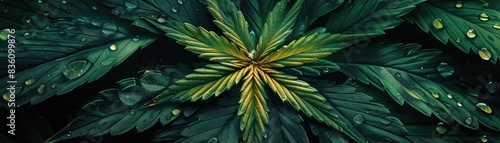 A high-resolution close-up photo of lush green leaves with water droplets, capturing the vibrant details of nature's beauty and freshness.