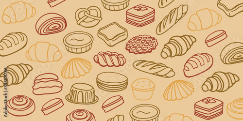 Isolated vector set of Bakery. Hand drawn and chalked cookies, barolls, pies, cakes, pastries, croissants.. Vintage template with pastries sketch. Fresh bakery. Shop. Template.