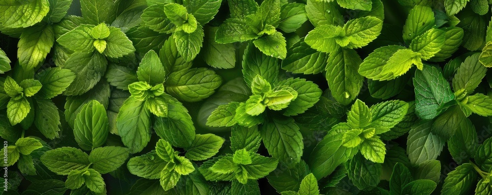 Fresh green mint leaves creating a vibrant and lush background, ideal for culinary, medicinal, and nature-related themes. Fresh green mint leaves creating a vibrant and lush background, ideal for culinary, medicinal, and nature-related themes.