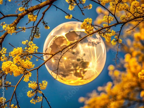 Full Moon Behind Yellow Flowers