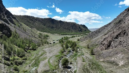 landscape of the surroundings of the village of Kosh Agach mountains with lakes and unusual landscapes in the southern regions of Altai in May