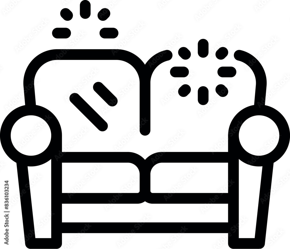 Simple line art vector icon depicting a comfortable twoseater sofa