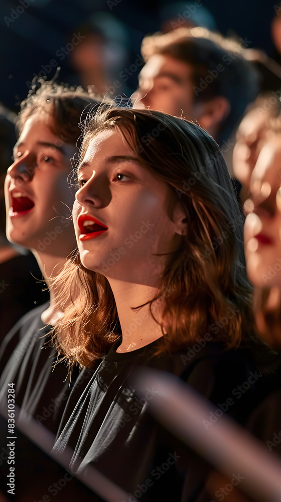 A group of people singing in a choir. Suitable for music and performance concepts A group of people singing in a choir. Suitable for music and performance concepts