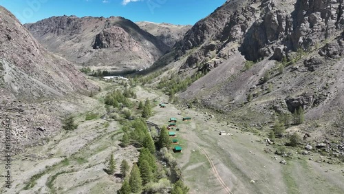 landscape of the surroundings of the village of Kosh Agach mountains with lakes and unusual landscapes in the southern regions of Altai in May
