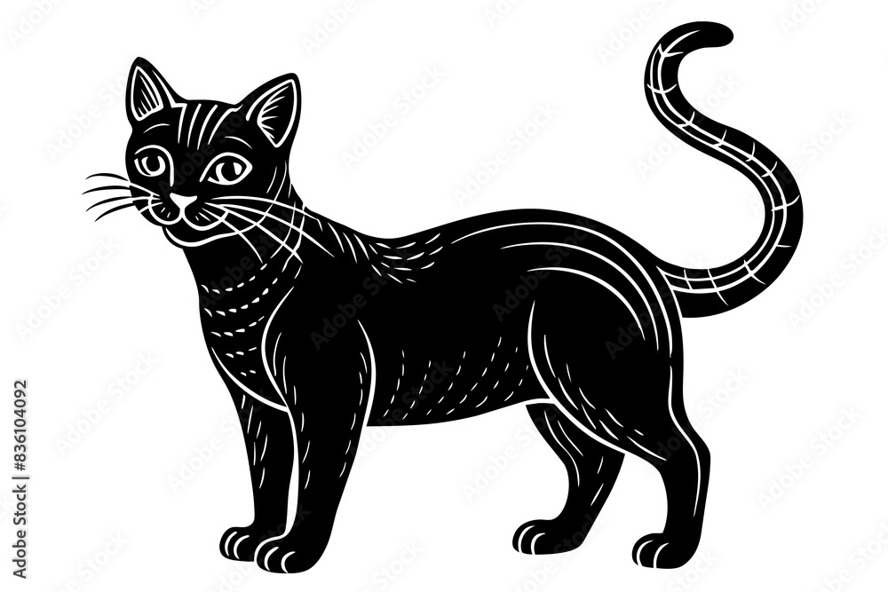  beautiful illustration vintage cat in sleek black