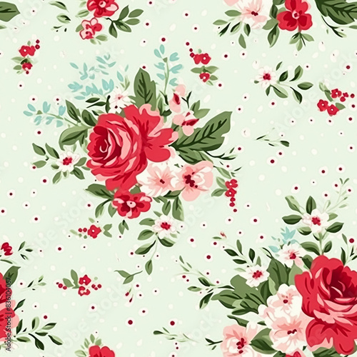Wallpaper Mural Seamless pattern, tileable floral country holiday print with roses, dots and flowers for wallpaper, wrapping paper, scrapbook, fabric and polka dot roses product design idea Torontodigital.ca