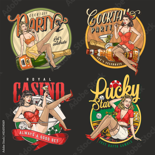 Pinup girls colorful set flyers