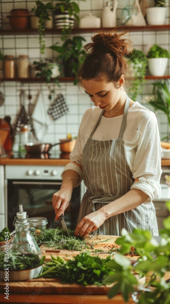 Young woman preparing healthy meal in kitchen Young woman preparing healthy meal in kitchen