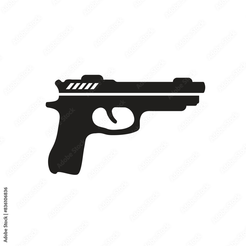 Pistol gun icon in flat style. Firearm symbol vector illustration on isolated background. Rifle ammo sign business concept.