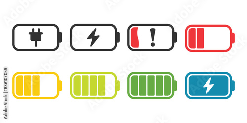 Alkaline battery set icon in flat style. Different size accumulator vector illustration on isolated background. Accumulator recharge sign business concept.