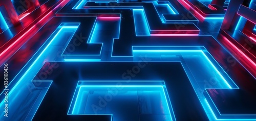 Wallpaper Mural Bright blue and red neon Creates a maze Torontodigital.ca