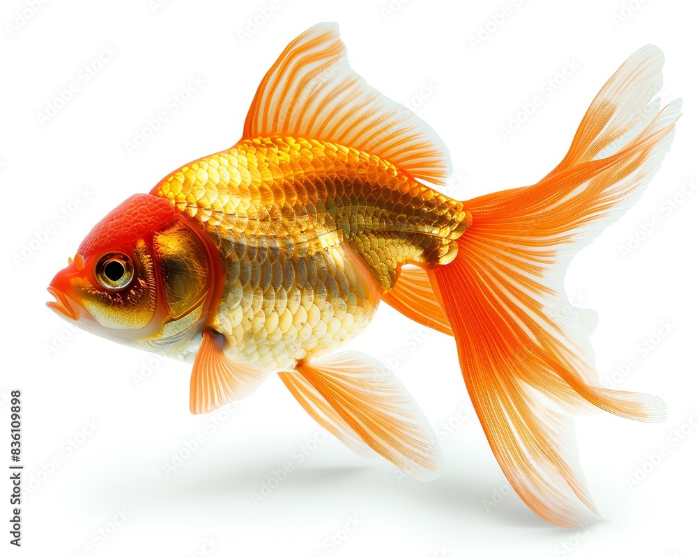 Goldfish swimming gracefully, on a white background, suitable for pet store displays and calming desktop wallpapers Goldfish swimming gracefully, on a white background, suitable for pet store displays and calming desktop wallpapers