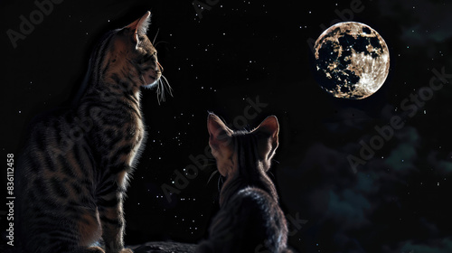 Cats on the Moon - Cats Hanging Out on the Surface of the Moon / Outer Space 