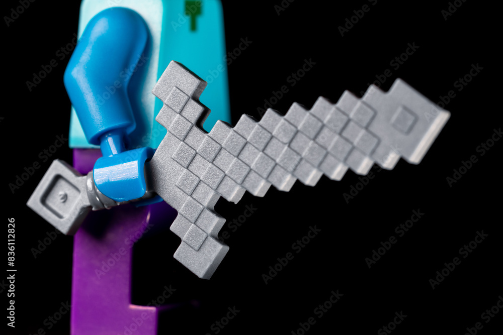 Naklejka premium LEGO Minecraft sword in the hands of a mob