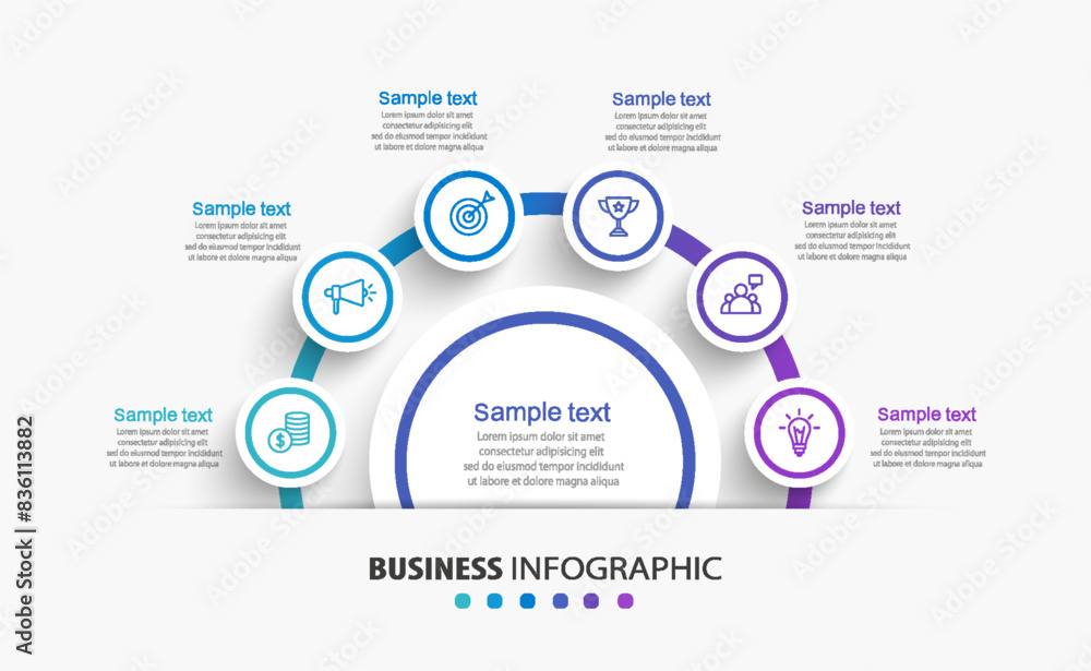 Circle business infographic design template with 6 options, steps or processes. Vector illustration Circle business infographic design template with 6 options, steps or processes. Vector illustration