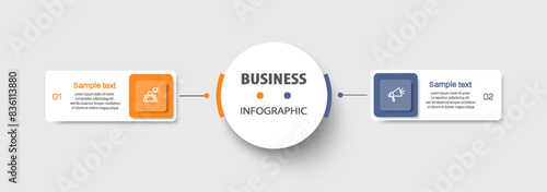 Vector infographic template with icons and 2 options or steps. Can be used for process diagram, presentations, workflow layout, flow chart, info graph