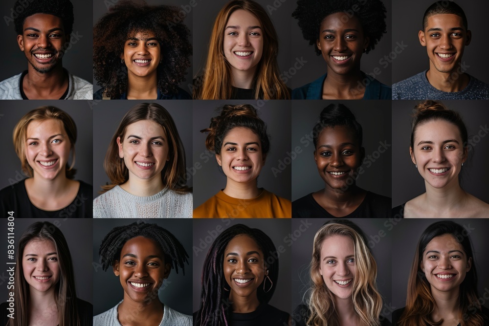 Collage of portraits of people of different ages and ethnicities with smiles. Collage of portraits of people of different ages and ethnicities with smiles.