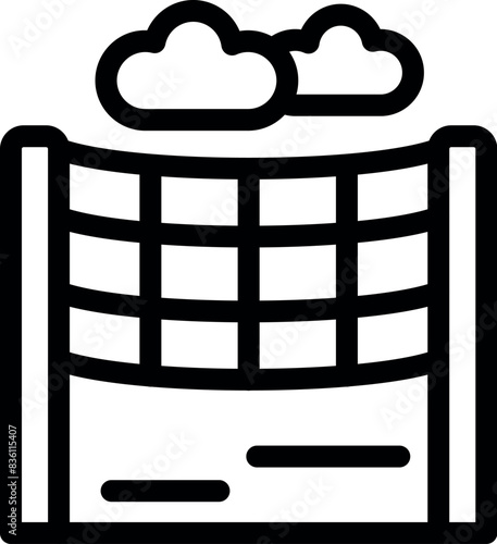 Vector outline dam engineering concept icon with hydroelectric power. Civil infrastructure. Water energy. Construction. And renewable energy. As well as reservoir. Barrier