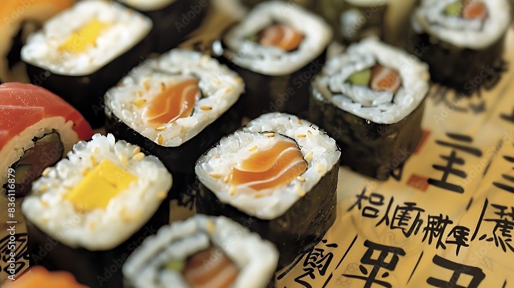 Explore the rich history of sushi, featuring close-up images of early sushi-making techniques and ancient Japanese texts. Discuss the cultural significance and the evolution of sushi over time Explore the rich history of sushi, featuring close-up images of early sushi-making techniques and ancient Japanese texts. Discuss the cultural significance and the evolution of sushi over time