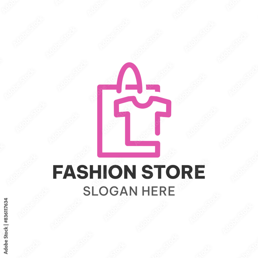 Fashion store logo concept in outline style. Shop and T shirt vector illustration Fashion store logo concept in outline style. Shop and T shirt vector illustration