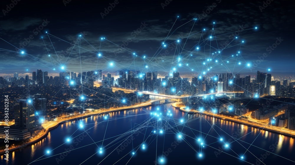 Obraz premium 5G, 6G, Big data wireless network, high speed internet, cloud computing or connect diagram technology, Data storage, service, synchronize, online, financial, Connectivity global, smart city, Gen AI
