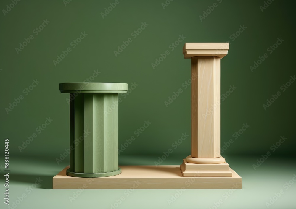 3d rendering of a podium with two columns on a green background 3d rendering of a podium with two columns on a green background
