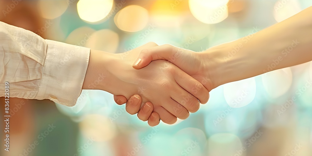 Handshake between two people in the background centered copy space selective focus. Concept Portrait Photography, Handshake Gesture, Copy Space, Selective Focus, Candid Moment Handshake between two people in the background centered copy space selective focus. Concept Portrait Photography, Handshake Gesture, Copy Space, Selective Focus, Candid Moment