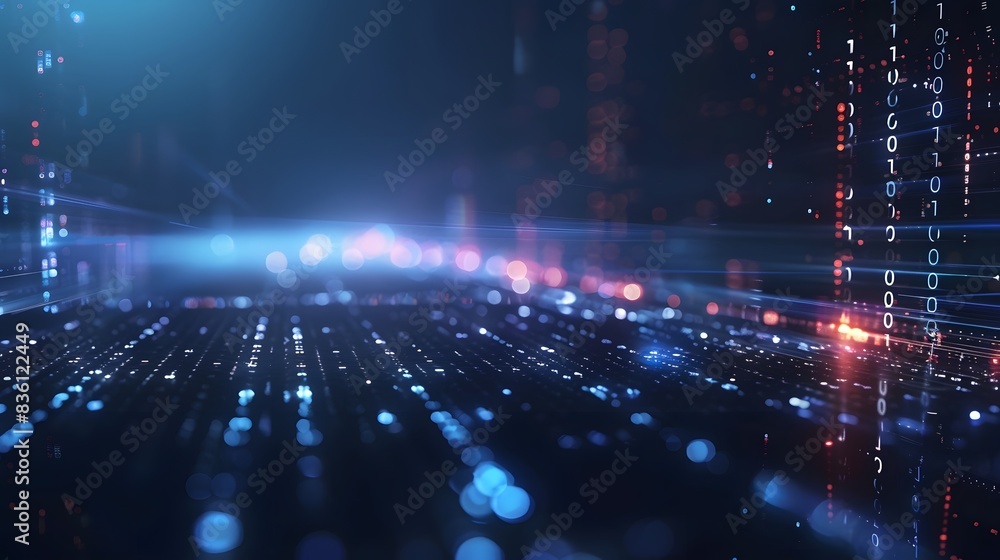 Abstract technological background with glowing lines and digital data points on a dark blue Abstract technological background with glowing lines and digital data points on a dark blue