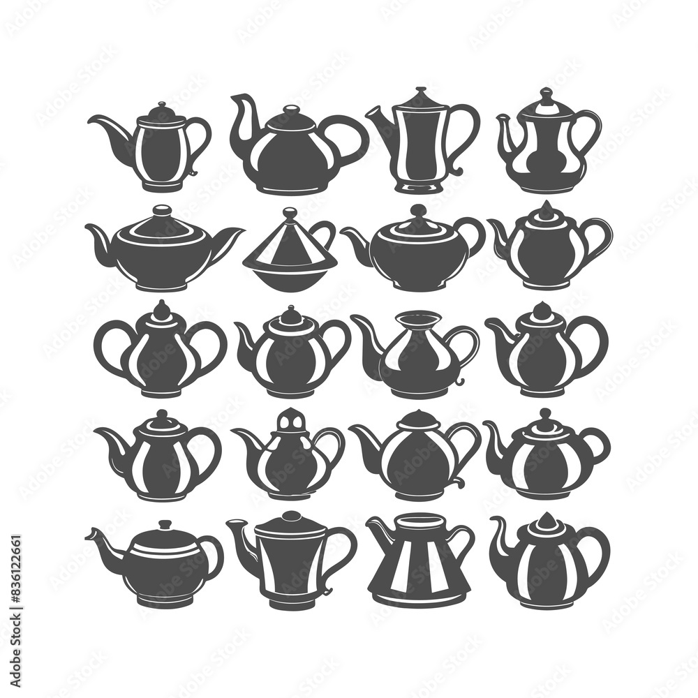 set of teapot vector silhouette set of teapot vector silhouette
