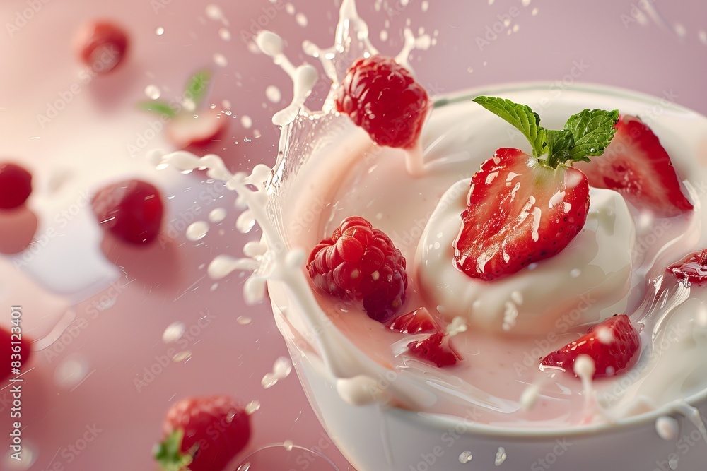 Close up of fruits and yogurt Close up of fruits and yogurt