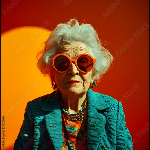 Stylish Elderly Woman with Red Sunglasses,GenerativeAI photo