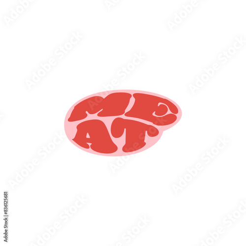 Stylized retro groovy Style Logo of Meat Icon isolated on White Background