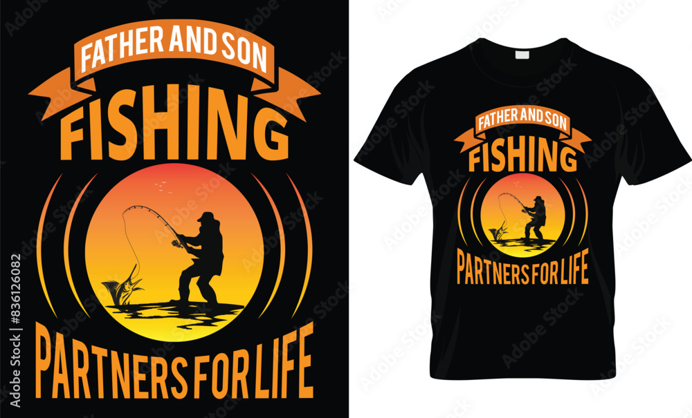 Fototapeta premium Fishing t -shirt design with fish vector template. Fishing typography t-shirt, landscape t shirt motivational typography quote unique t shirt design.