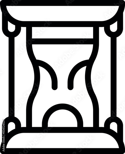 Black and white vector illustration of a traditional sand hourglass, symbolizing time